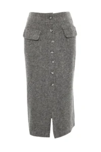 TRENDYOLMiLLA Gray Pocket Detail buttoned Winter Bowl Material Midi Weaving Skirt - Image 6
