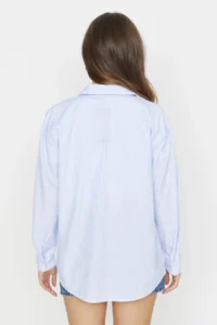 TRENDYOLMİLLA Mavi Striped Pocket Detail Oversized/Wide Pattern Weaving Shirt - Image 9