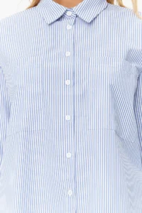 TRENDYOLMİLLA Navy Blue Striped Oversized Wide Pattern Weaving Shirt - Image 5