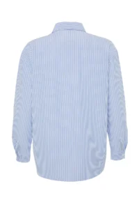 TRENDYOLMİLLA Navy Blue Striped Oversized Wide Pattern Weaving Shirt - Image 8