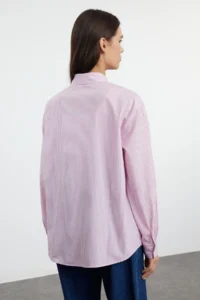 TRENDYOLMİLLA Pink Striped Oversized Weaving Shirt - Image 5