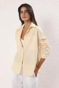 TRENDYOLMİLLA Yellow Striped Oversized Wide Pattern Weaving Shirt - Image 2