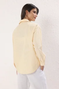 TRENDYOLMİLLA Yellow Striped Oversized Wide Pattern Weaving Shirt - Image 4