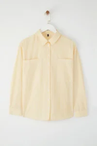 TRENDYOLMİLLA Yellow Striped Oversized Wide Pattern Weaving Shirt - Image 5