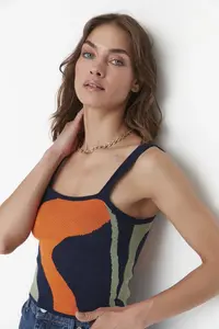 TRENDYOLMİLLA Orange Patterned 2 Sets Blouse-Cardigan Knitwear Cardigan - Image 3