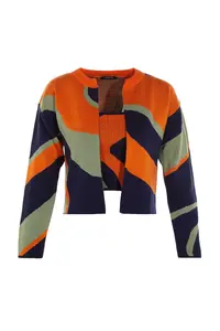 TRENDYOLMİLLA Orange Patterned 2 Sets Blouse-Cardigan Knitwear Cardigan - Image 8