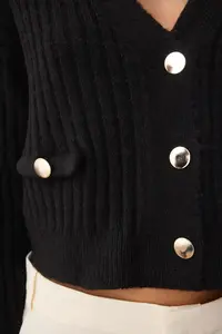 TRENDYOLMİLLA Black*001 Soft textured Plain Knitwear Cardigan - Image 3