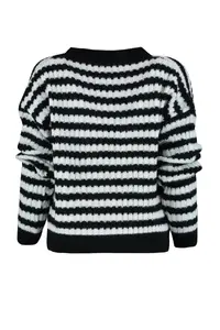 TRENDYOLMİLLA Black Soft textured Striped Knitwear Cardigan - Image 7
