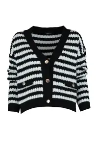TRENDYOLMİLLA Black Soft textured Striped Knitwear Cardigan - Image 8