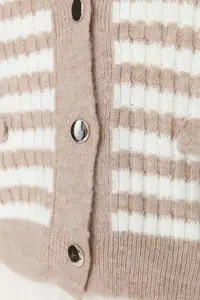 TRENDYOLMİLLA Camel Soft textured Striped Knitwear Cardigan - Image 3