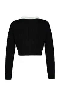TRENDYOLMİLLA Black Super Crop Shirt Collar Knitwear Cardigan - Image 8