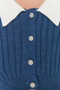 TRENDYOLMİLLA Indigo Super Crop Shirt Garnished Knitwear Cardigan - Image 5