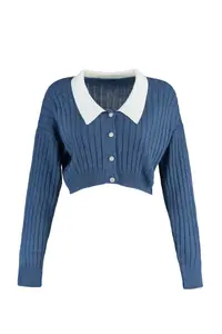TRENDYOLMİLLA Indigo Super Crop Shirt Garnished Knitwear Cardigan - Image 7