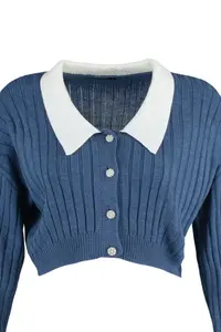 TRENDYOLMİLLA Indigo Super Crop Shirt Garnished Knitwear Cardigan - Image 8
