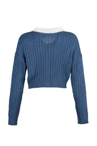 TRENDYOLMİLLA Indigo Super Crop Shirt Garnished Knitwear Cardigan - Image 9