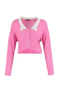 TRENDYOLMİLLA Pink Super Crop Shirt Garnished Knitwear Cardigan - Image 7