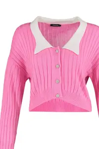 TRENDYOLMİLLA Pink Super Crop Shirt Garnished Knitwear Cardigan - Image 8