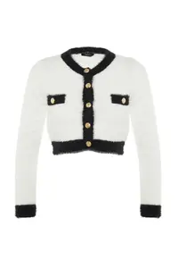 TRENDYOLMİLLA Ecru Crop Beard/Shaggy Thread Jacket Look Knitwear Cardigan - Image 4