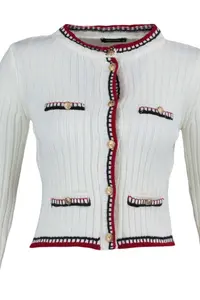 TRENDYOLMİLLA Ecru Crop Color Blocked Jacket Look Knitwear Cardigan - Image 7