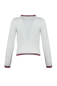 TRENDYOLMİLLA Ecru Crop Color Blocked Jacket Look Knitwear Cardigan - Image 8