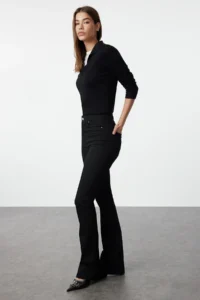 TRENDYOLMİLLA Solmayan Black Shaping High Waist Ekstra Flexible Flare Flexible jeans - Image 2