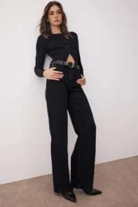 TRENDYOLMİLLA Black Pens Detailed High Waist Wide Leg jeans - Image 2