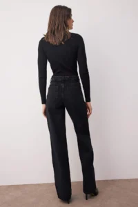 TRENDYOLMİLLA Black Pens Detailed High Waist Wide Leg jeans - Image 4