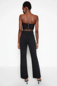 TRENDYOLMİLLA Black Stone High Waist Wide Leg Wide Leg 100% Cotton Non-Stretch jeans - Image 9