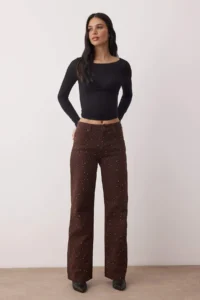 TRENDYOLMİLLA Brown Stone High Waist Wide Leg jeans