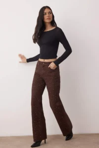 TRENDYOLMİLLA Brown Stone High Waist Wide Leg jeans - Image 2