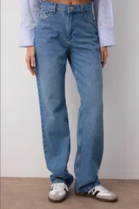 TRENDYOLMİLLA Mavi Low Waist Wide Leg Wide Leg 100% Cotton Non-Stretch jeans - Image 3
