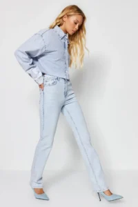 TRENDYOLMİLLA Light Blue More Sustainable High Waist Less Flexible Bootcut jeans - Image 2