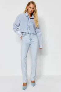 TRENDYOLMİLLA Light Blue More Sustainable High Waist Less Flexible Bootcut jeans - Image 3