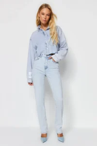 TRENDYOLMİLLA Light Blue More Sustainable High Waist Less Flexible Bootcut jeans - Image 4