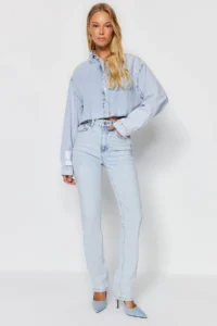 TRENDYOLMİLLA Light Blue More Sustainable High Waist Less Flexible Bootcut jeans - Image 5