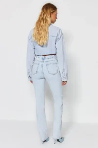 TRENDYOLMİLLA Light Blue More Sustainable High Waist Less Flexible Bootcut jeans - Image 9