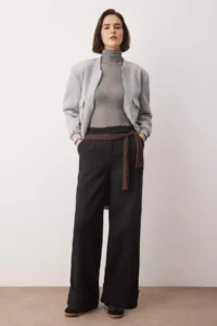 TRENDYOLMİLLA Black Wide Leg/Wide Leg High Waist Weaving  Pants - Image 2