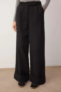 TRENDYOLMİLLA Black Wide Leg/Wide Leg High Waist Weaving  Pants - Image 3