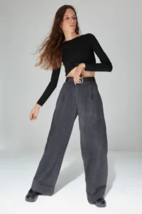 TRENDYOLMİLLA Anthracite Wide Leg/Wide Leg High Waist Weaving Pants