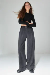 TRENDYOLMİLLA Anthracite Wide Leg/Wide Leg High Waist Weaving Pants - Image 2
