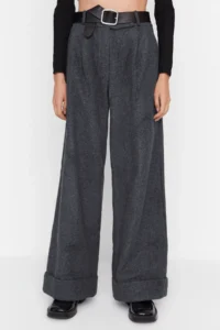 TRENDYOLMİLLA Anthracite Wide Leg/Wide Leg High Waist Weaving Pants - Image 8