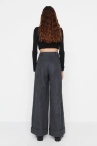 TRENDYOLMİLLA Anthracite Wide Leg/Wide Leg High Waist Weaving Pants - Image 9