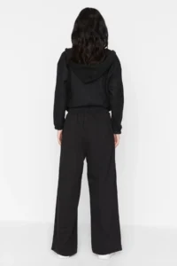 TRENDYOLMİLLA Black Print Detailed Wide Leg/Relaxed Cut Asymmetric Waist Knitting Pants - Image 7