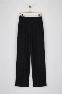 TRENDYOLMİLLA Black*001 Straight/Plain Kesim Pilili Weaving Dress Pants - Image 9