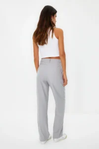 TRENDYOLMİLLA Gray Straight/Plain Kesim Pilili Weaving Pants - Image 12