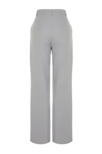 TRENDYOLMİLLA Gray Straight/Plain Kesim Pilili Weaving Pants - Image 14