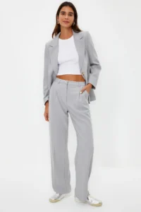 TRENDYOLMİLLA Gray Straight/Plain Kesim Pilili Weaving Pants - Image 9