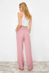 TRENDYOLMİLLA Light Pink Straight/Plain Kesim Weaving Dress Pants - Image 7