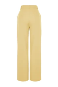 TRENDYOLMİLLA Yellow Straight/Plain Kesim Pilili Weaving Dress Pants - Image 8
