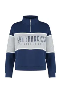 TRENDYOLMİLLA Navy Blue Basic Printed Thick Knitting Sweatshirt with Fleece Inside - Image 6
